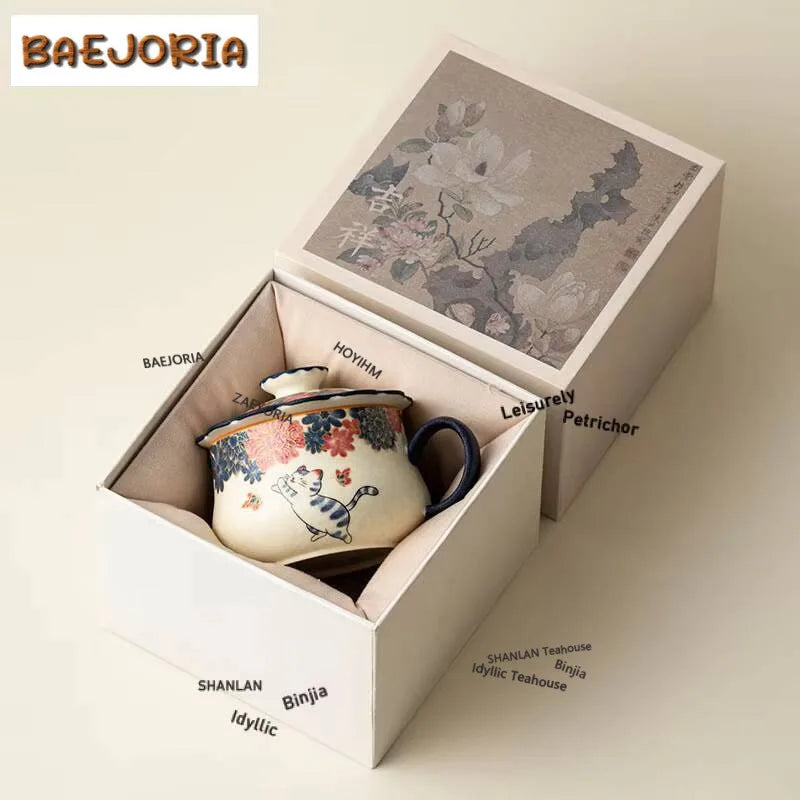 200ML Rock Mineral White Ceramic Little Cat Filter Tea Separator Cup Zen Tea Mug With Infuser Tea Soaking Office Water Cup Gift
