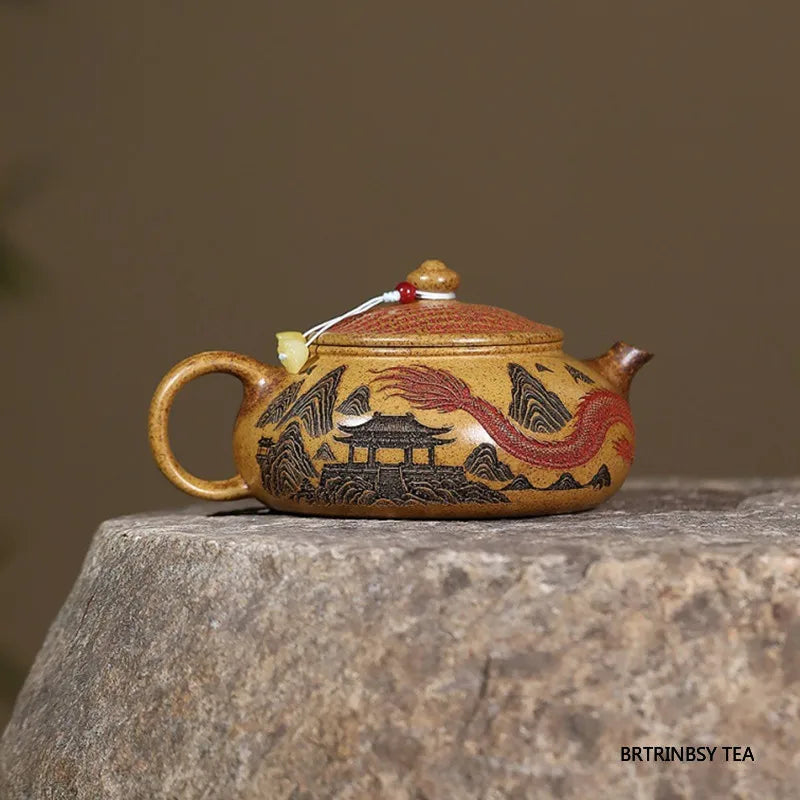 Chinese Yixing Purple Clay Teapot Handmade dragon pattern Zisha Tea Pot Household Beauty Tea Infuser Kettle Tea Set 300ml